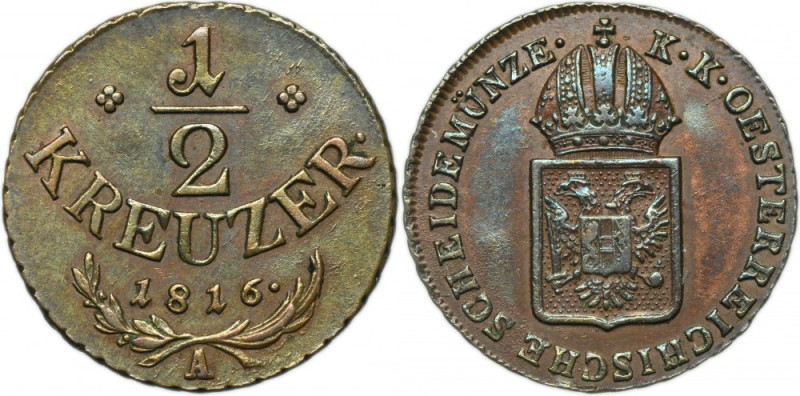 Austria, Franz I, 1/2 Kreuzer Wien 1816 Variety with letter A, mint mark of Wien...