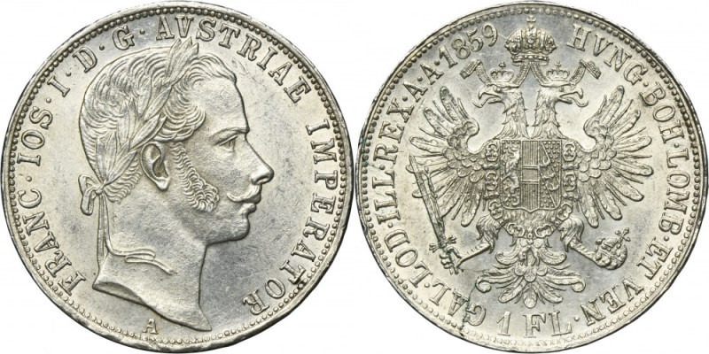 Austria, Franz Joseph I, 1 Floren Wien 1859 A Variety with letter A, mint mark o...