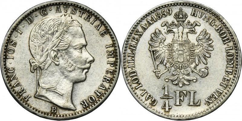 Austria, Franz Joseph I, 1/4 Florin Kremnitz 1859 B Variety with letter B, mint ...