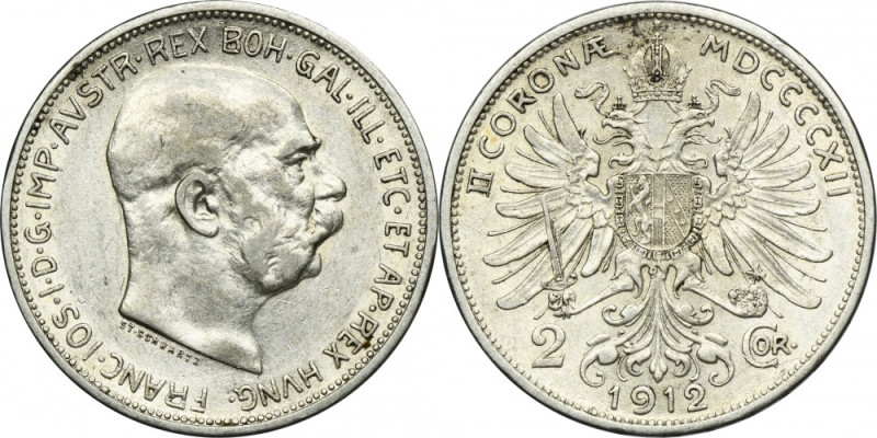 Austria, Franz Joseph I, 2 Corona Wien 1912 Silver '835'. Srebro próby '835'. Re...