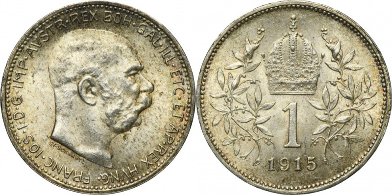 Austria, Franz Joseph I, 1 Corona Wien 1915 Silver '835'. Carthweel effect on bo...