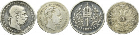 Set, Austria, Franz Joseph I, 20 Kreuzer and 1 Corona (2 pcs.)