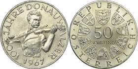 Austria, II Republic, 50 Schilling Wien 1967 - 100th Anniversary - Waltz On the Beautiful Blue Danube