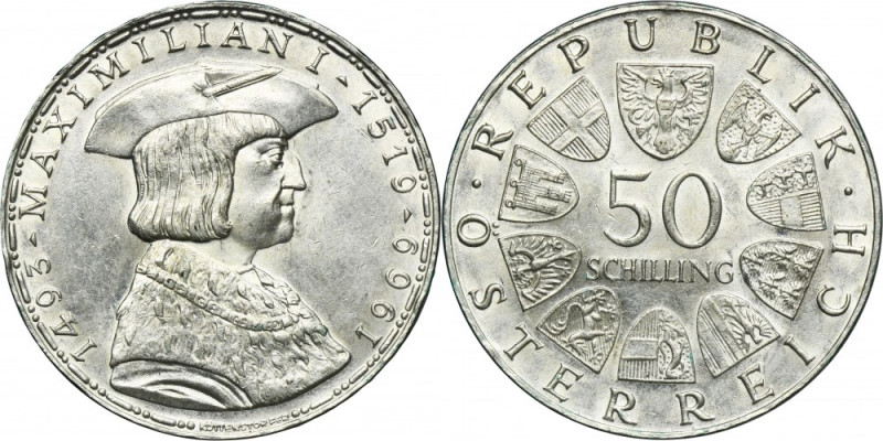 Austria, II Republic, 50 Schilling Wien 1969 - Maximilian I Issue minted on the ...