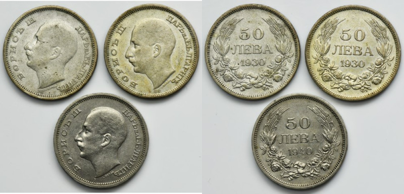 Set, Bulgaria, Boris III, 50 Leva (3 pcs.) Set of three Bulgarian coins of Boris...