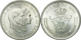 Denmark, Frederick IX, 5 Kroner Copenhagen 1960 - Silver Wedding Anniversary