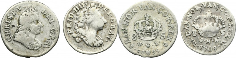 Lot, Denmark and Norway, Christian V and Frederick IV, 8 Skilling (2 pcs.) Lot o...