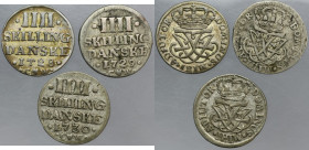 Lot, Denmark, Frederick IV, 4 Skilling Dansk Copenhagen 1728-1730 (3 pcs.)