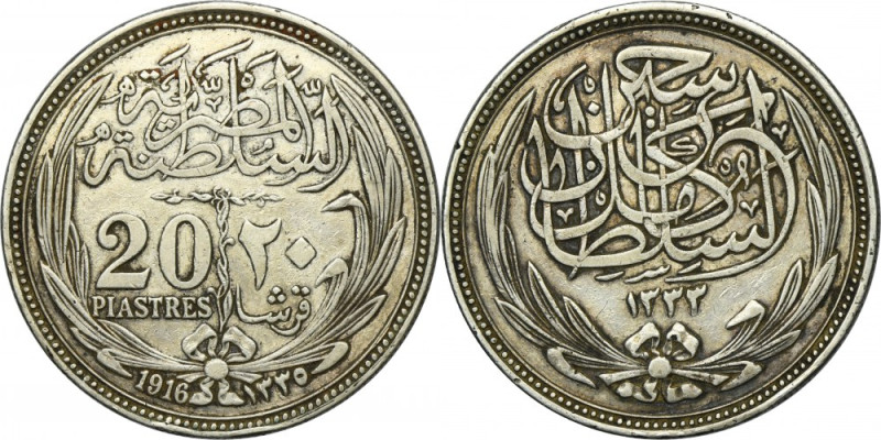Egypt, Hussein Kamil, 20 Piastres Bombay 1916 (AH 1335) Silver '833'. Srebro pró...