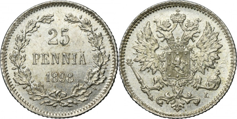 Finland, Autonomia, Alexander II, 25 Penniä Helsinki 1898 L Variety with letter ...