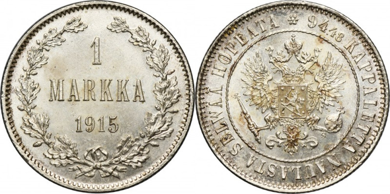 Finland, Autonomia, Nicholas II, 1 Markka Helsinki 1915 S Finnish coin from the ...