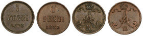 Set, Finland Autonomy, Alexander II and Alexander III, 1 Penni (2 pcs.)
