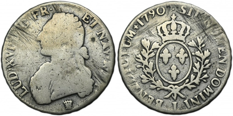 France, Louis XVI, Ecu Limoges 1790 I Variety with letter I, mint mark of&nbsp;L...