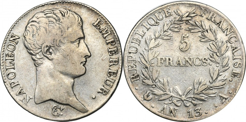 France, Napoleon I, 5 Francs Paris 1804 A Variety with letter A, mint mark of Pa...