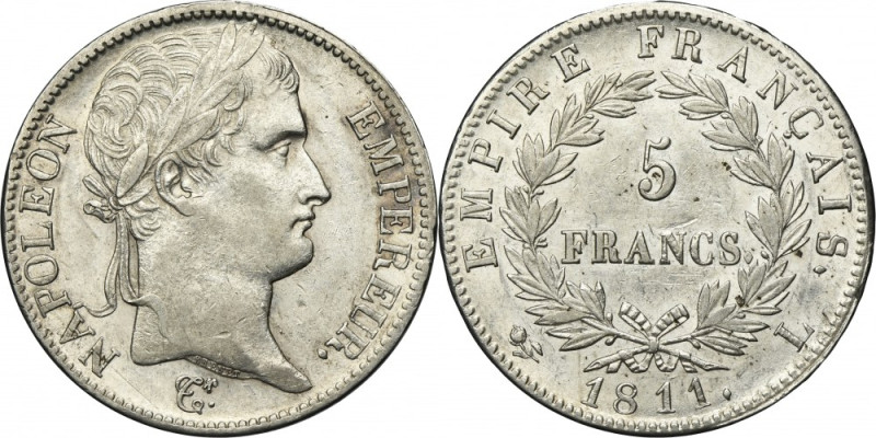 France, Napoleon I, 5 Francs Bayonne 1811 L Variety with letter L, mint mark of&...