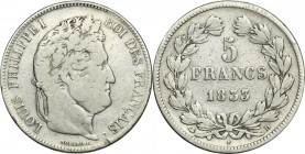 France, Louis Philippe I, 5 Francs Lyon 1833 D