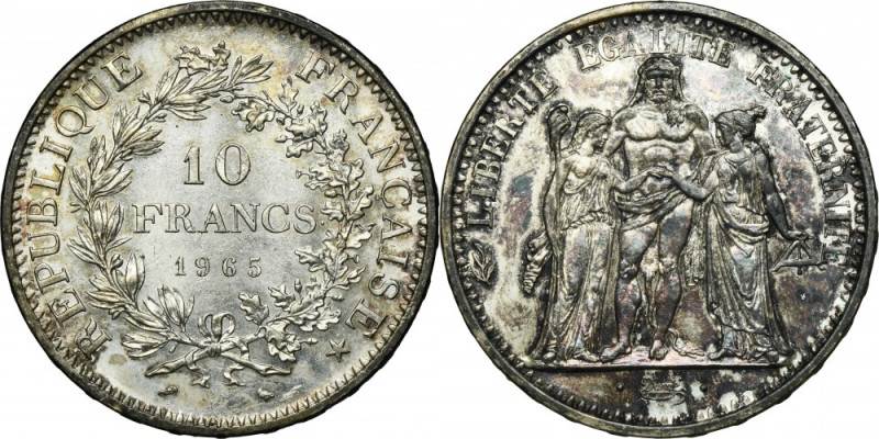 France, V Republic, 10 Francs Paris 1965 Silver '900'. Carthweel effect on both ...