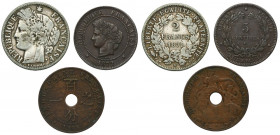 Set, France and French Indochina, 5 Centimes, 2 Francs and 1 Cent (3 pcs.)