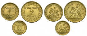 Set, France, III Republic, 50 Centimes, 1 Franc and 2 Francs (3 pcs.)