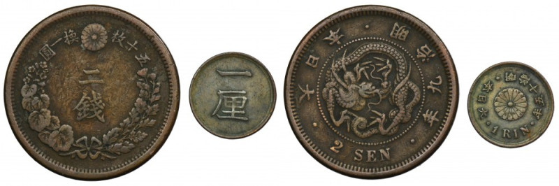 Set, Japan, 1 Rin and 2 Sen (2 pcs.) Set of two Japanese coins with denomination...