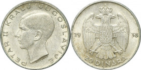 Yugoslavia, Peter II, 20 Dinara Paris 1938