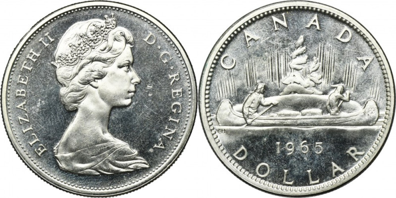 Canada, Elizabeth II, 1 Dollar 1965 - Canoe Silver '800'. Srebro próby '800'. Re...