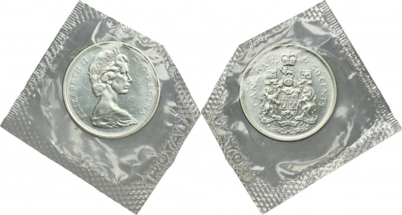 Canada, Elizabeth II, 50 Cents Ottawa 1965 Silver '800'. Coin in the original pa...