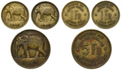 Set, Belgian Congo, 1 Franc and 5 Francs (3 pcs.)