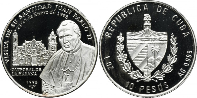 Cuba, 10 Pesos Havana 1998 - John Paul II Issue minted on the occasion of the pi...
