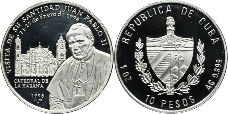 Cuba, 10 Pesos Havana 1998 - John Paul II Issue minted on the occasion of the pi...