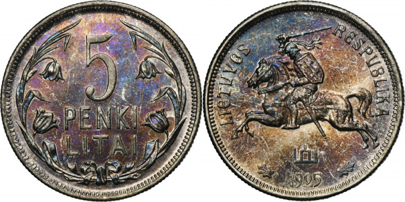 Lithuania, 5 Litai London 1925 Silver '500'. 
 Srebro próby '500'. 
Reference:...