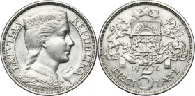 Latvia, Republic of Latvia, 5 Lati 1931
