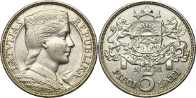 Latvia, Republic of Latvia, 5 Lati 1931