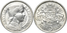 Latvia, Latvian Republic, 5 Lati 1932