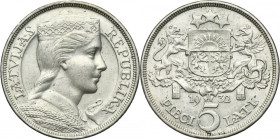 Latvia, Latvian Republic, 5 Lati 1932