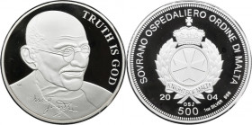 Malta, Order of Malta, 500 Liras Llantrisant 2004 - Mahatma Gandhi