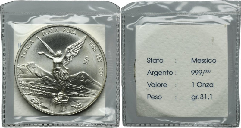 Mexico, 1 Onza Mexico 1996 Ounce of '999' pure silver. Coin in original, closed ...