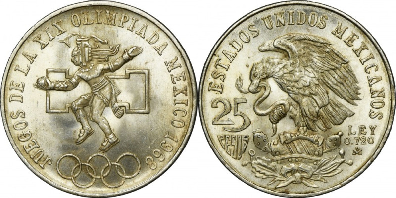 Mexico, Republic, 25 Pesos Mezico 1968 - 19th Olympic Games Silver '720'. Srebro...