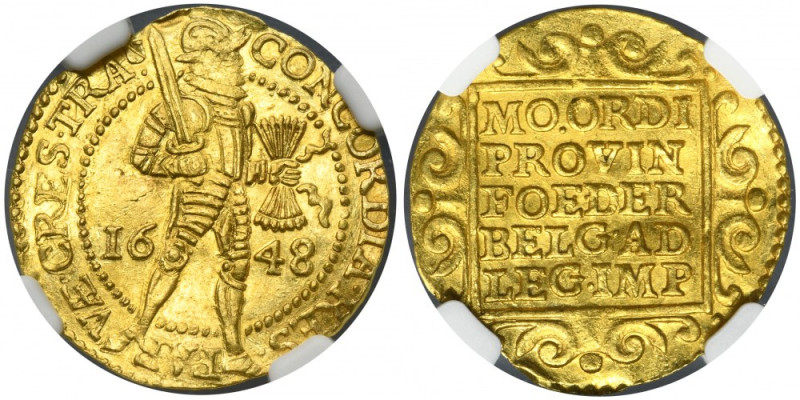 Netherlands, Utrecht Province, Ducat 1648 - NGC MS62 Brilliant uncirculated. Gra...