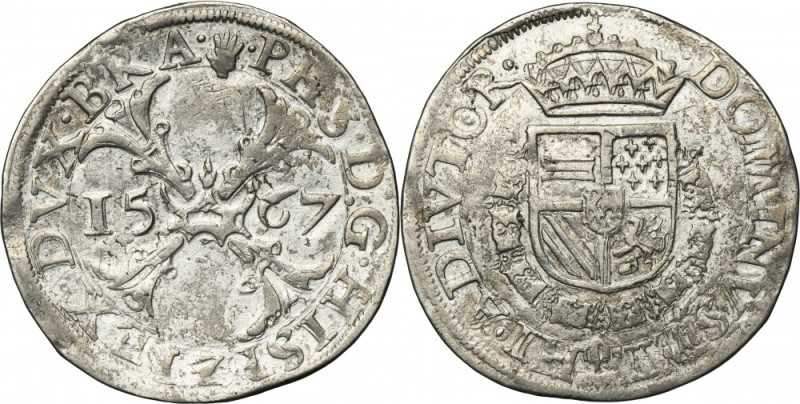 Spanish Netherlands, Brabant, Philip II, 1/2 Daalder Antwerp 1567 Variety with t...