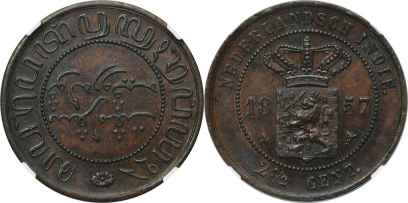 Netherlands East Indies, Willem III, 2 1/2 Cent Utrecht 1857 - NGC MS62 BN Issue...