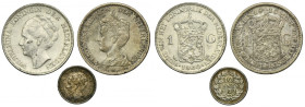 Set, Netherlands, Wilhelmina, 10 Cents and 1 Gulden (3 pcs.)