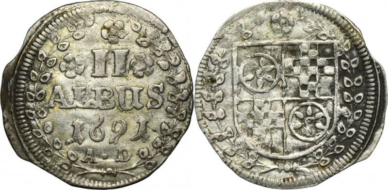Germany, Archbishopric of Mainz, Anselm Franz of Ingelheim, 2 Albus 1691 AD Vari...