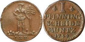 Germany, Braunschweig-Calenberg-Hannover, Georg III, 1 Pfennig Zellerfeld 1749 IBH - RARE