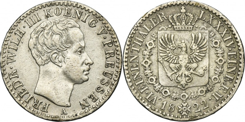 Germany, Kingdom of Prussia, Friedrich Wilhelm III, 1/6 Thaler Berlin 1822 A Fir...