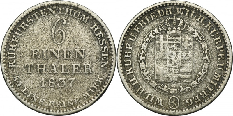 Germany, Electorate of Hesse, Wilhelm II and Friedrich Wilhelm, 1/6 Thaler Claus...