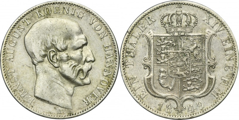 Germany, Kingdom of Hannover, Ernest August, Hanover Thaler 1849 B Variety with ...
