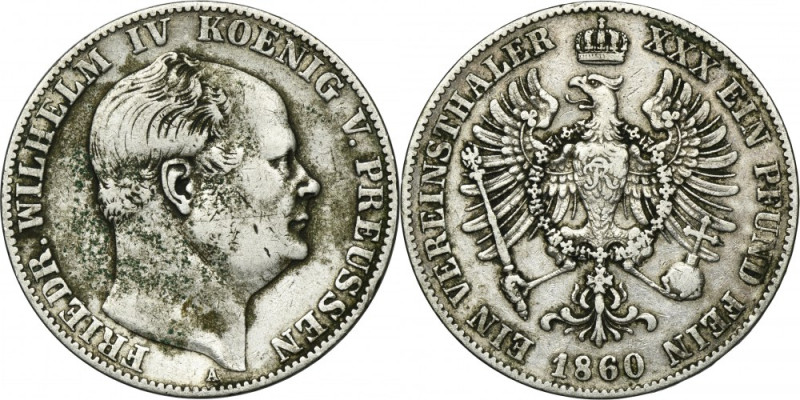 Germany, Kingdom of Prussia, Friedrich Wilhelm IV, Thaler Berlin 1860 A Variety ...