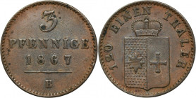 Germany, Principality of Waldeck-Pyrmont, Georg Victor, 3 Pfennig Hannover 1867 B