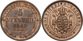 Germany, Kingdom of Saxony, Johann V, 5 Pfennig Dresden 1862 B